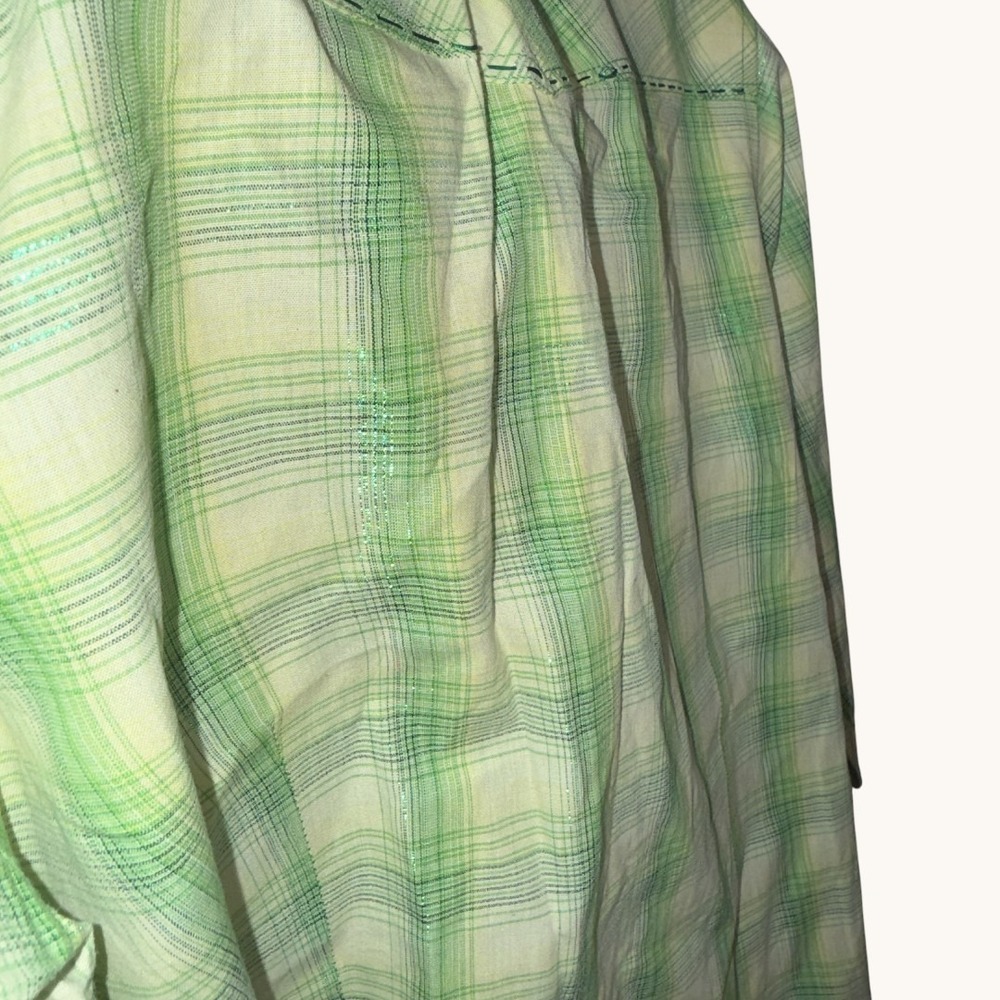 Panhandle Slim Green Cowgirl Core Plaid Western Snap Shirt Metallic Womens M - Picture 7 of 13